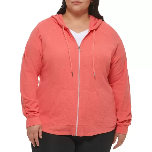 Calvin Klein Womens Premium Performance Ruched Long Sleeve Zip Up Hoodie Standard and PlusRadiance