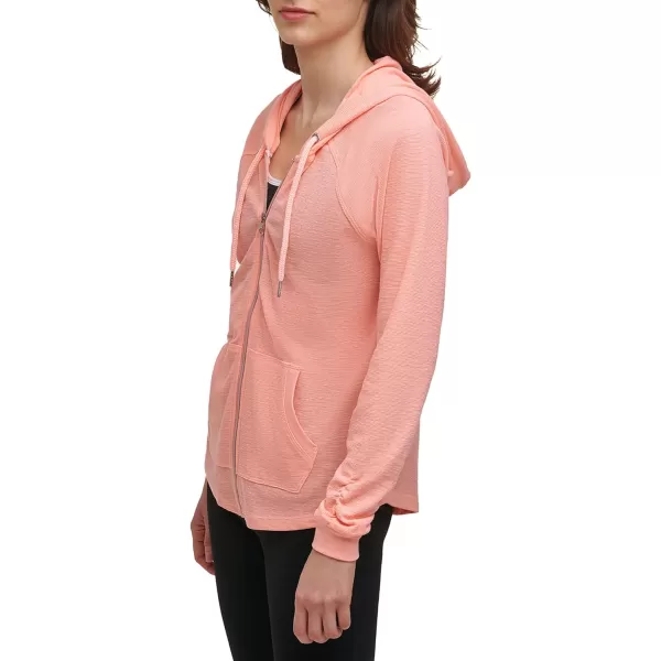 Calvin Klein Womens Premium Performance Ruched Long Sleeve Zip Up Hoodie Standard and PlusStandard Crmsicle
