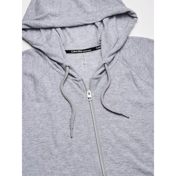 Calvin Klein Womens Premium Performance Ruched Long Sleeve Zip Up Hoodie Standard and PlusStandard Pearl Grey Heather