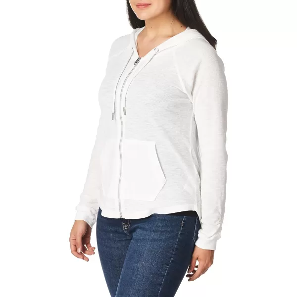 Calvin Klein Womens Premium Performance Ruched Long Sleeve Zip Up Hoodie Standard and PlusStandard White