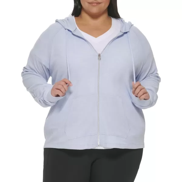 Calvin Klein Womens Premium Performance Ruched Long Sleeve Zip Up Hoodie Standard and PlusWaterfall