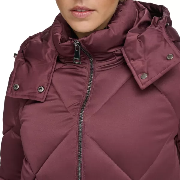 Calvin Klein Womens Quilted Hooded PufferBurgundy