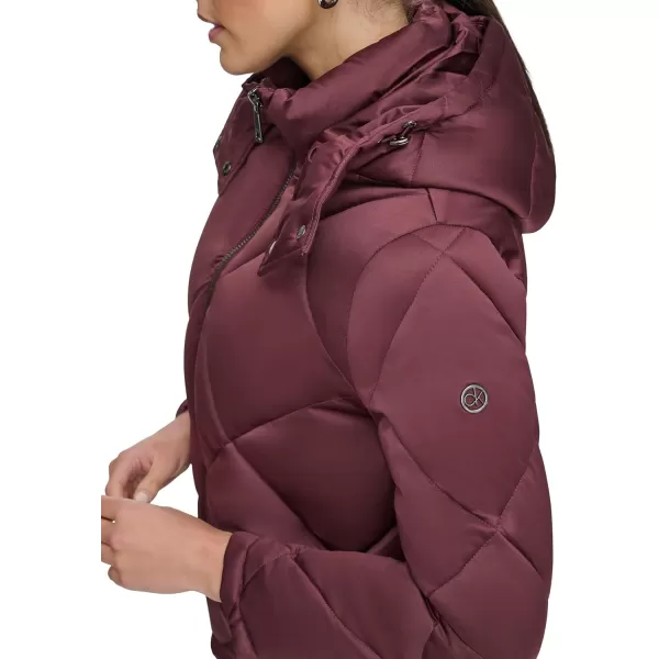 Calvin Klein Womens Quilted Hooded PufferBurgundy