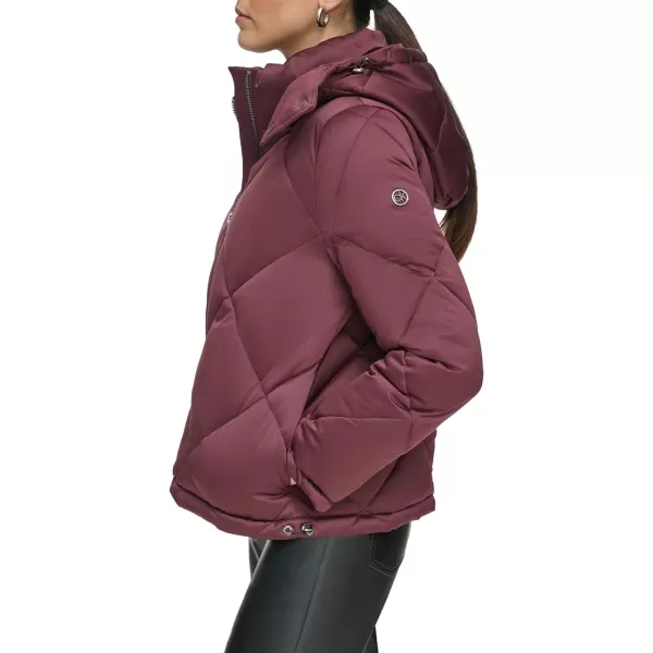 Calvin Klein Womens Quilted Hooded PufferBurgundy