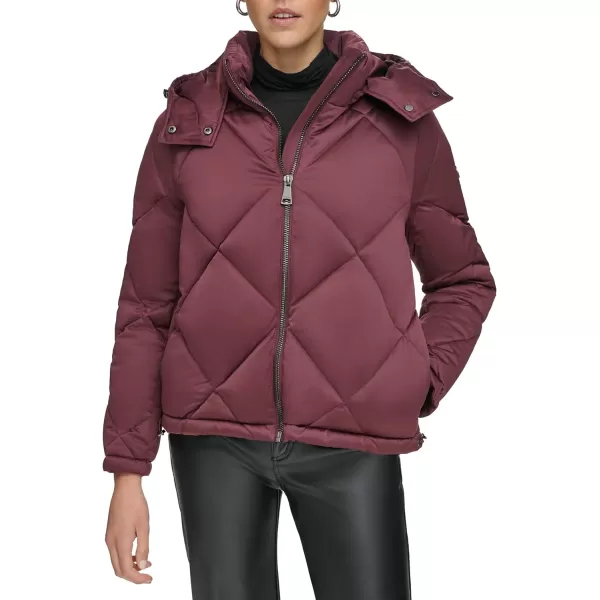 Calvin Klein Womens Quilted Hooded PufferBurgundy