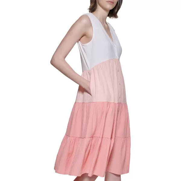 Calvin Klein Womens Relax Sleeveless VNeck with Side Pleated RuffleBlossomNecterPeach