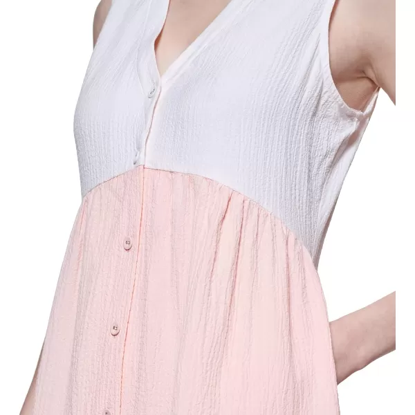 Calvin Klein Womens Relax Sleeveless VNeck with Side Pleated RuffleBlossomNecterPeach