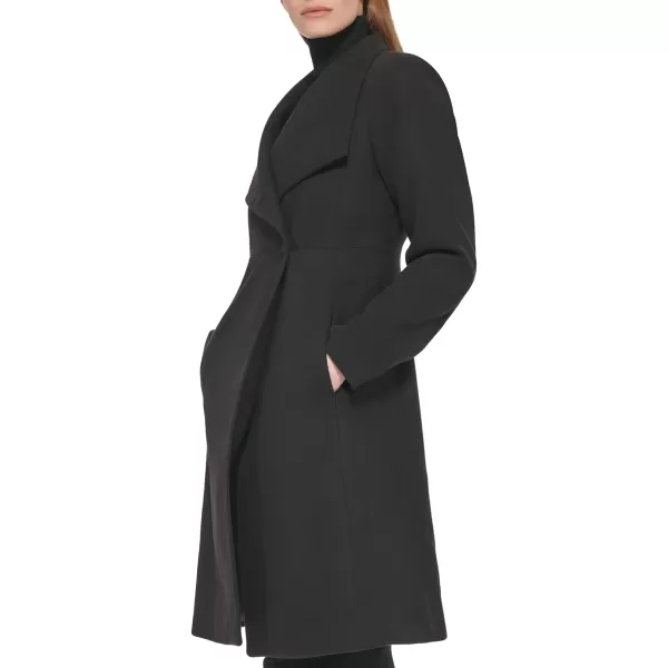 Calvin Klein Womens Ring Snap Detail Asymmetrical Closure Stand Collar Welt Pockets CoatBlack