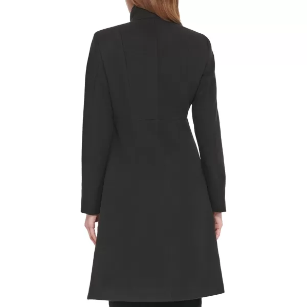 Calvin Klein Womens Ring Snap Detail Asymmetrical Closure Stand Collar Welt Pockets CoatBlack