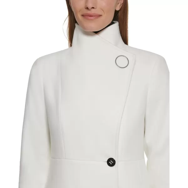 Calvin Klein Womens Ring Snap Detail Asymmetrical Closure Stand Collar Welt Pockets CoatWhite