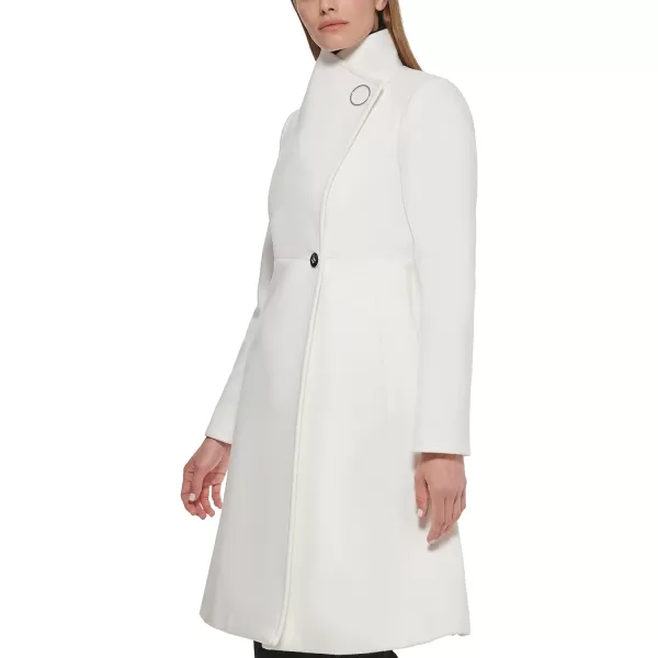 Calvin Klein Womens Ring Snap Detail Asymmetrical Closure Stand Collar Welt Pockets CoatWhite