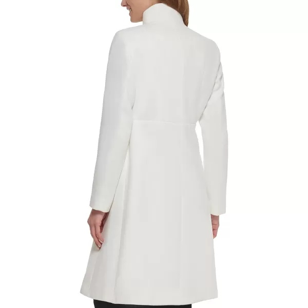 Calvin Klein Womens Ring Snap Detail Asymmetrical Closure Stand Collar Welt Pockets CoatWhite