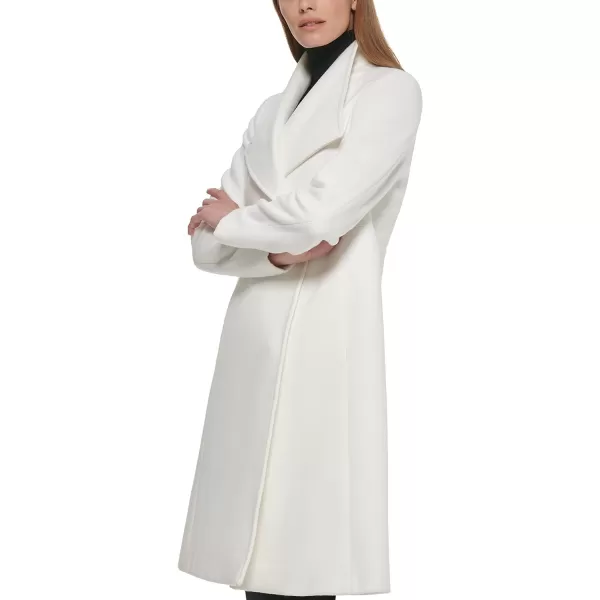 Calvin Klein Womens Ring Snap Detail Asymmetrical Closure Stand Collar Welt Pockets CoatWhite