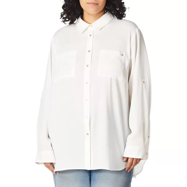 Calvin Klein Womens Roll Sleeve Tunic Blouse Regular and Plus SizesSoft White