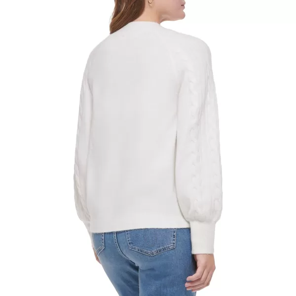 Calvin Klein Womens Round Neck Sweater with Cable Knit SleeveMascarpone