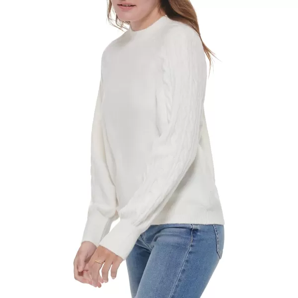 Calvin Klein Womens Round Neck Sweater with Cable Knit SleeveMascarpone