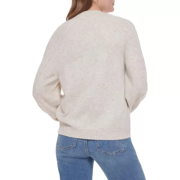 Calvin Klein Womens Round Neck Sweater with Cable Knit SleeveMocha Heather