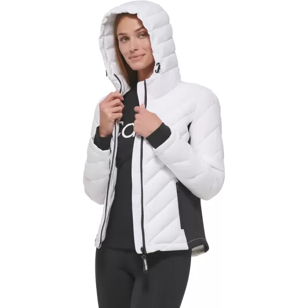 Calvin Klein Womens Scuba Side Panel and Sleeve Detail Adjustable Hood Zip PocketspufferWhite