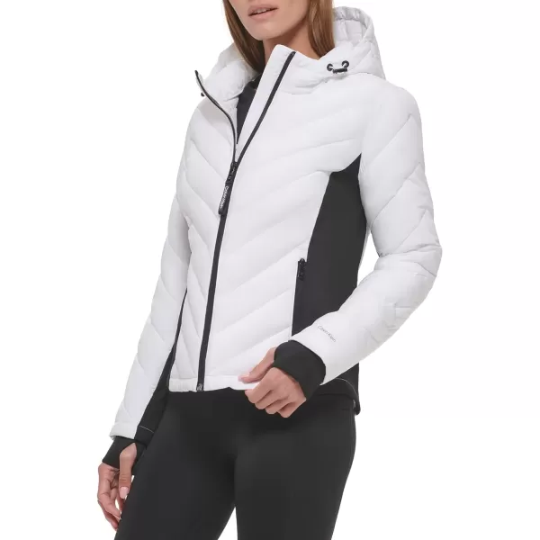 Calvin Klein Womens Scuba Side Panel and Sleeve Detail Adjustable Hood Zip PocketspufferWhite