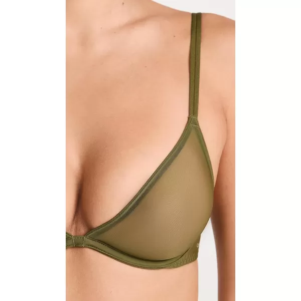 Calvin Klein Womens Sheer Marquisette Unlined Plunge BraDark Olive