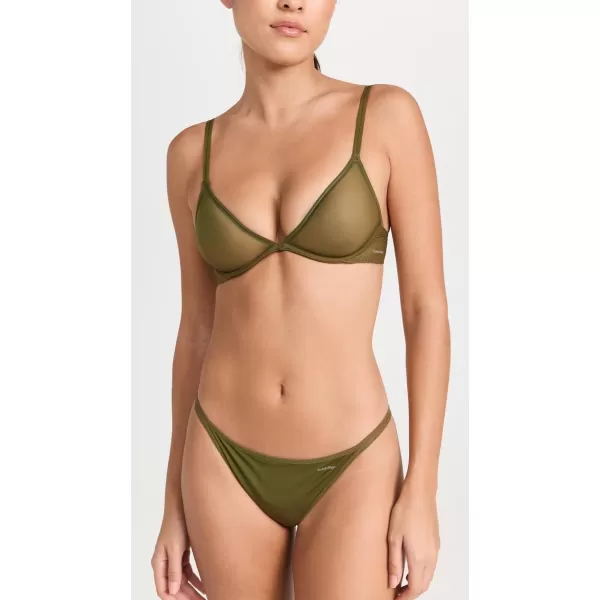 Calvin Klein Womens Sheer Marquisette Unlined Plunge BraDark Olive