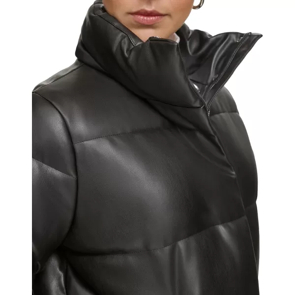 Calvin Klein Womens Short FauxLeather Puffer JacketBlack