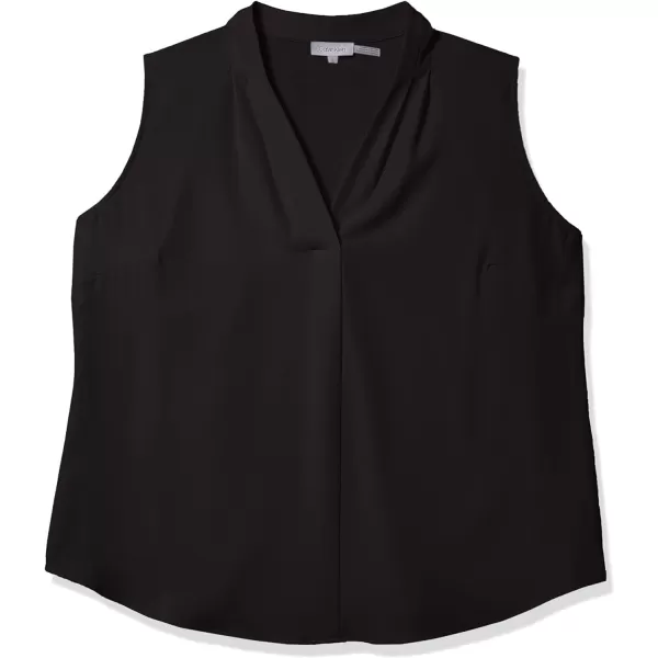 Calvin Klein Womens Sleeveless Blouse with Inverted Pleat Standard and PlusPlus Black