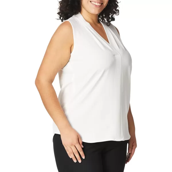 Calvin Klein Womens Sleeveless Blouse with Inverted Pleat Standard and PlusPlus Soft White