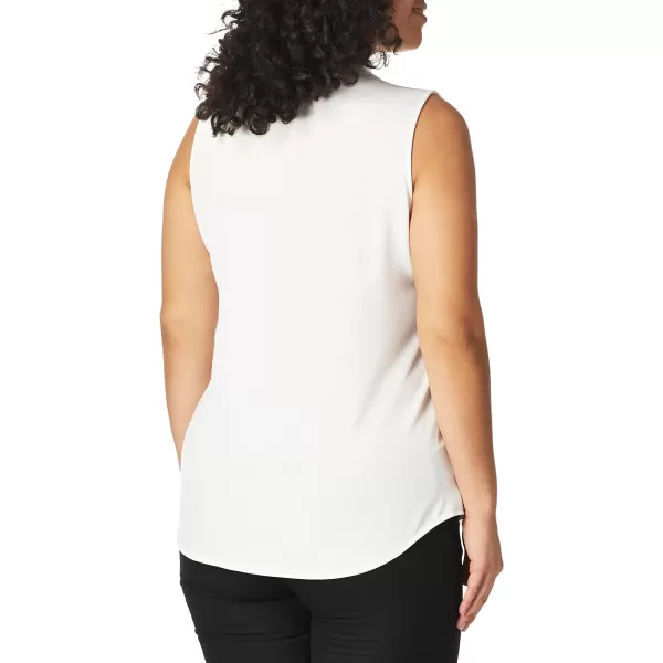 Calvin Klein Womens Sleeveless Blouse with Inverted Pleat Standard and PlusPlus Soft White