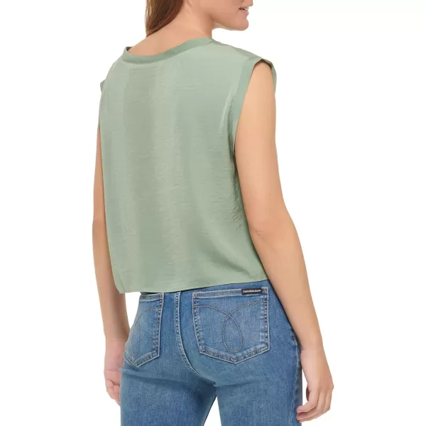 Calvin Klein Womens Sleeveless Blouse with Inverted Pleat Standard and PlusStandard Sage