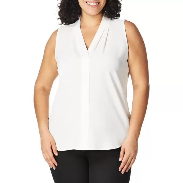 Calvin Klein Womens Sleeveless Blouse with Inverted Pleat Standard and PlusStandard Soft White