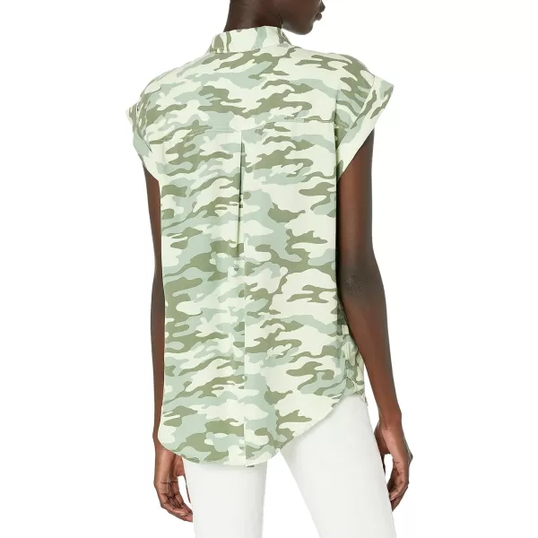 Calvin Klein Womens Sleeveless Button Front ShirtClear CamoLight Bonsai