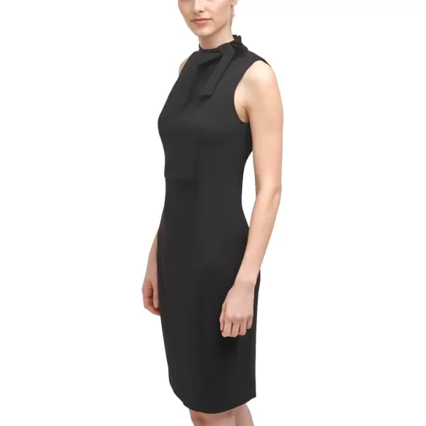 Calvin Klein Womens Sleeveless Seamed Sheath with Tie NeckDeep Black