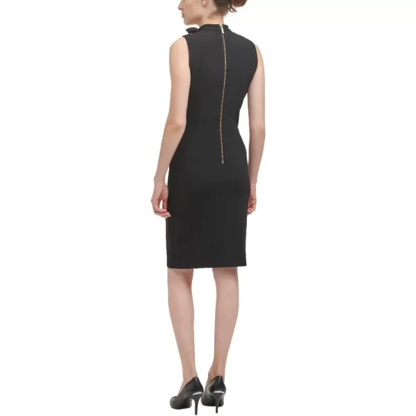 Calvin Klein Womens Sleeveless Seamed Sheath with Tie NeckDeep Black