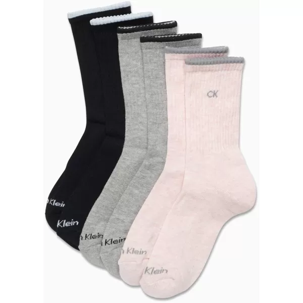 Calvin Klein Womens Socks  Cushion Athletic Crew Socks 6 PackRose Heather Assorted