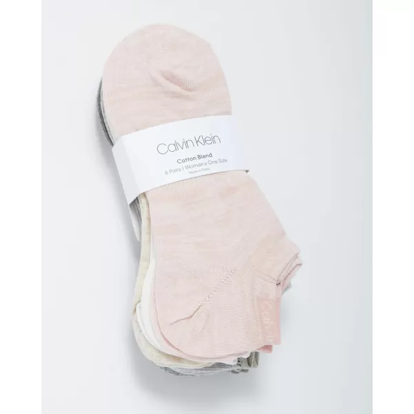 Calvin Klein Womens Socks  Lightweight No Show Socks 6 PackWhiteRoseEcruOatmeal Pale Grey Heather