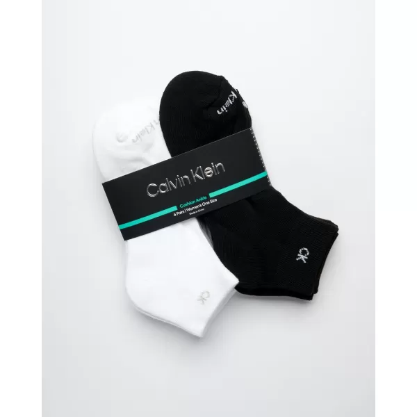 Calvin Klein Womens Socks  Lightweight Quarter Cut Ankle Socks 3 or 6 PackBlackWhite6 Pack