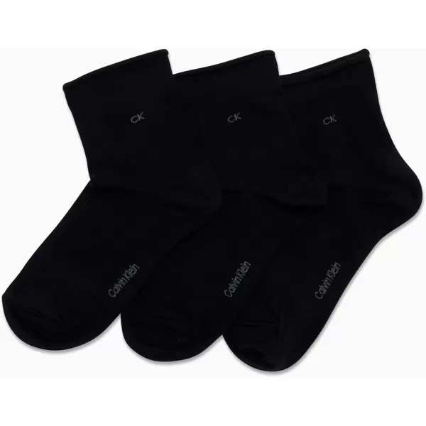 Calvin Klein Womens Socks  Roll Cuff Crew Socks 3 PackAll Black