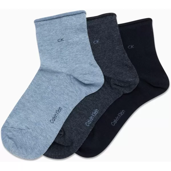 Calvin Klein Womens Socks  Roll Cuff Crew Socks 3 PackAssorted