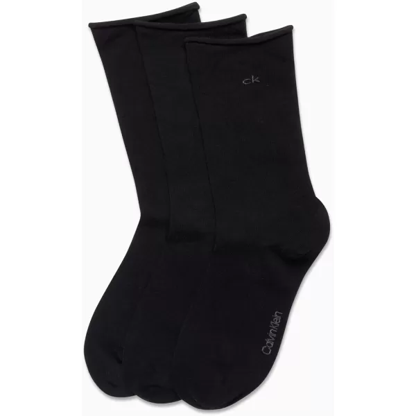 Calvin Klein Womens Socks  Roll Cuff Crew Socks 3 PackBlack