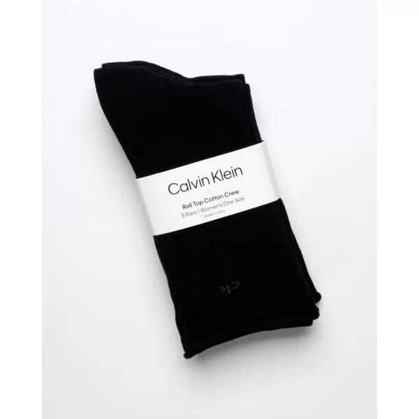 Calvin Klein Womens Socks  Roll Cuff Crew Socks 3 PackBlack