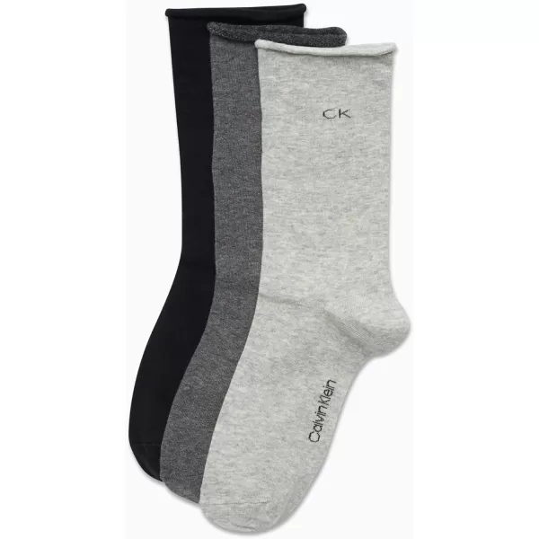 Calvin Klein Womens Socks  Roll Cuff Crew Socks 3 PackGreys