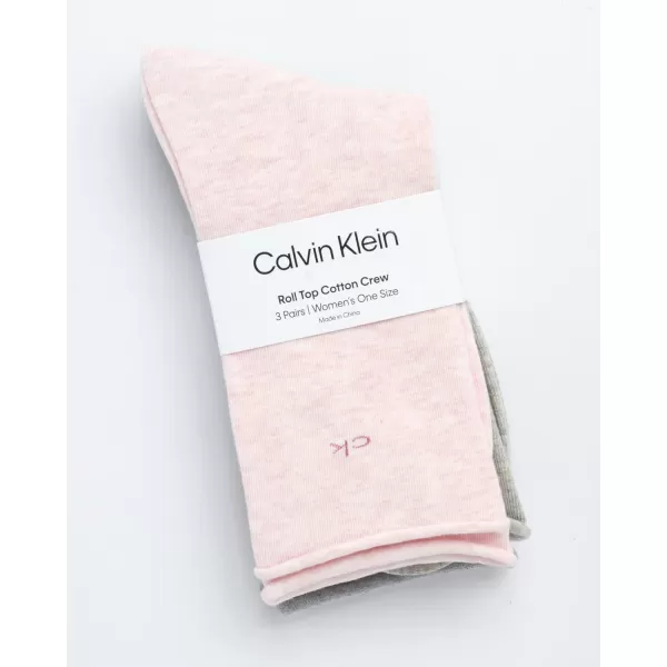 Calvin Klein Womens Socks  Roll Cuff Crew Socks 3 PackPinkGrey