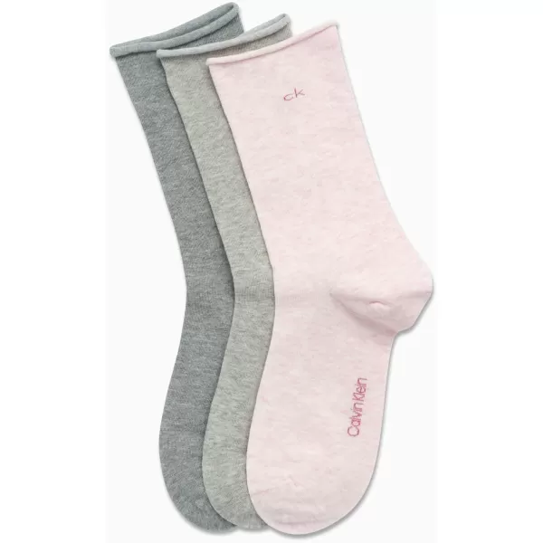 Calvin Klein Womens Socks  Roll Cuff Crew Socks 3 PackPinkGrey