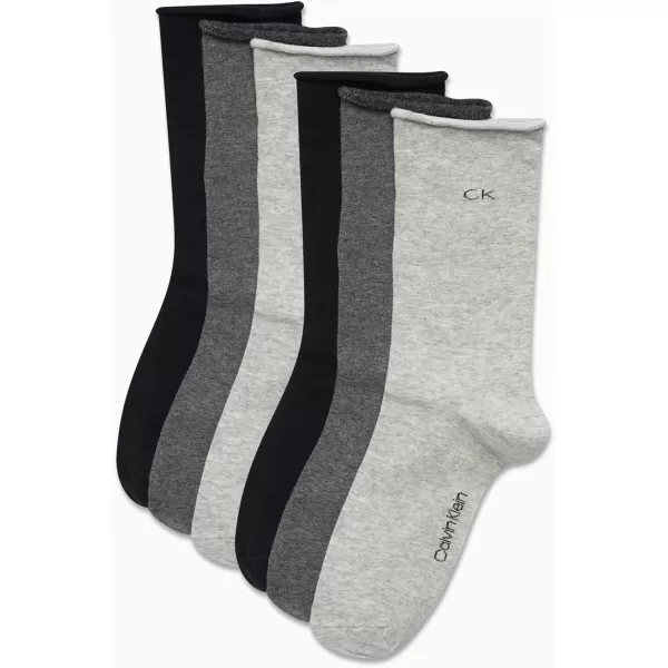 Calvin Klein Womens Socks  Roll Cuff Crew Socks 6 PackGrey