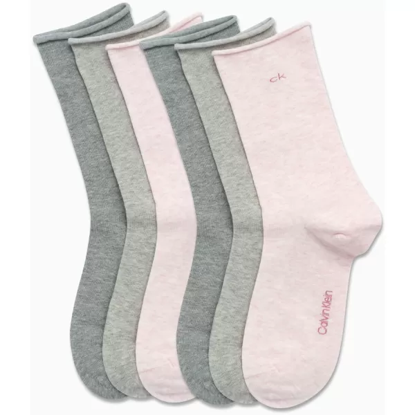 Calvin Klein Womens Socks  Roll Cuff Crew Socks 6 PackPinkGrey