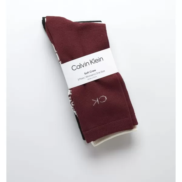 Calvin Klein Womens Socks  Sustainable SuperSoft Luxury Cushion Athletic Crew Socks 3 PackBurgundy