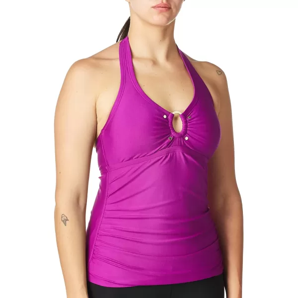 Calvin Klein Womens Solid Halter Tankini Swimsuit with Removable Soft CupsDragon Fruit