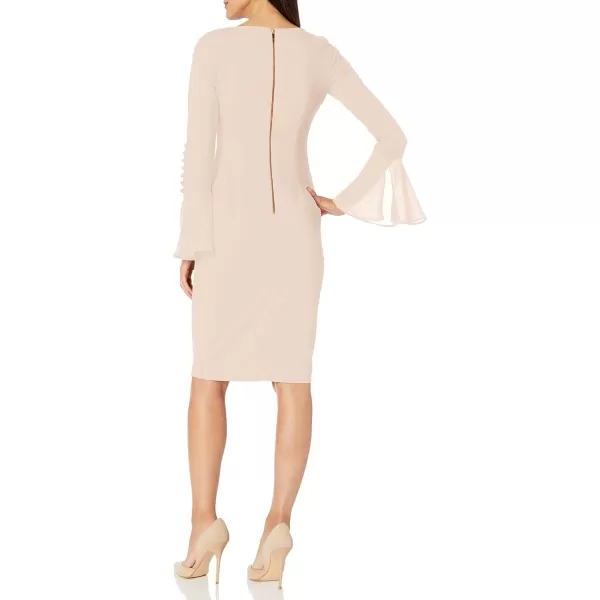 Calvin Klein Womens Solid Sheath with Chiffon Bell Sleeves DressBlossom