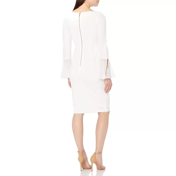 Calvin Klein Womens Solid Sheath with Chiffon Bell Sleeves DressCream